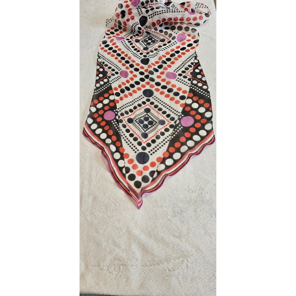 Cabi 100% Silk Scarf Approximately 70” x 13” Women’s Geometric Polka Dot Pattern - Picture 5 of 10